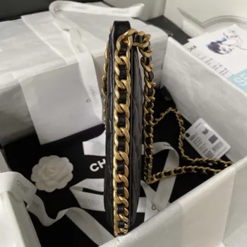 Chanel AS4368 Large HOBO Bag Shiny Crumpled Lambskin & Gold Tone Metal Black