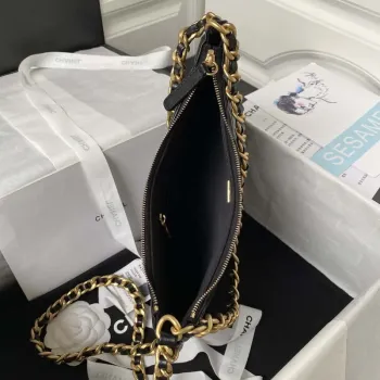 Chanel AS4368 Large HOBO Bag Shiny Crumpled Lambskin & Gold Tone Metal Black