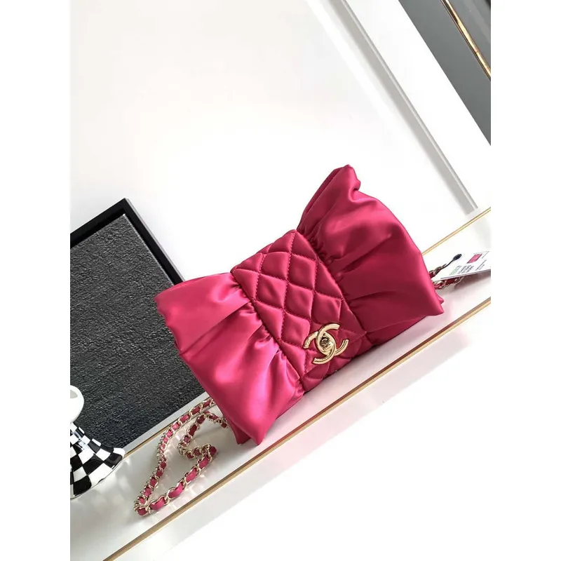 Chanel AS4098 23A Clutch satin bow evening bag Rose Red