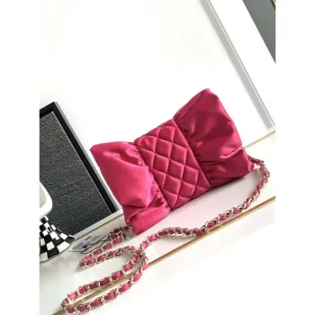 Chanel AS4098 23A Clutch satin bow evening bag Rose Red