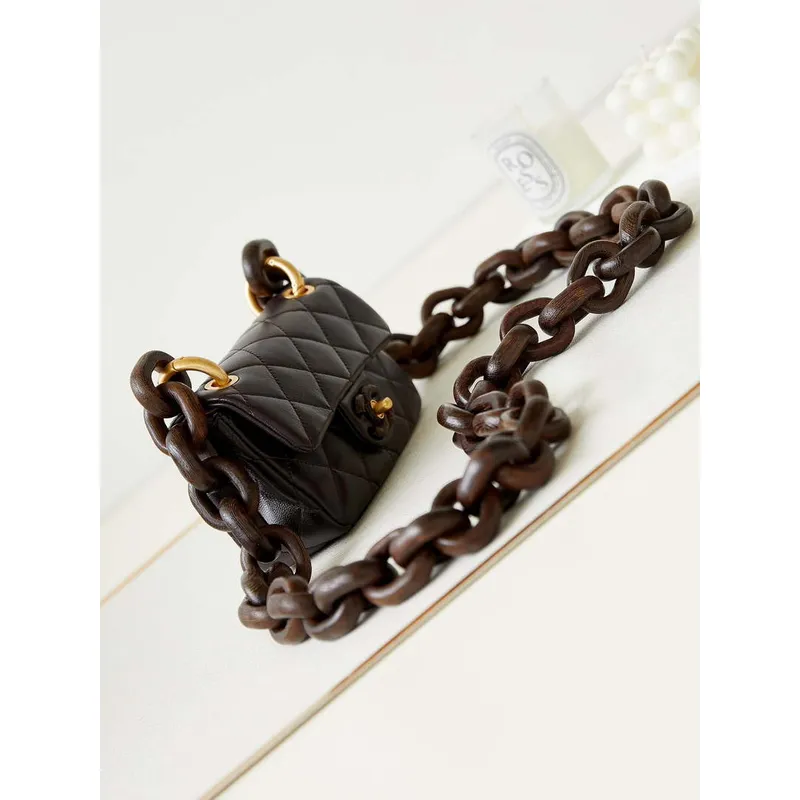 Chanel AS4165 Mini Flap Bag Lambskin Wenge Wood & Gold Tone Metal Dark Brown