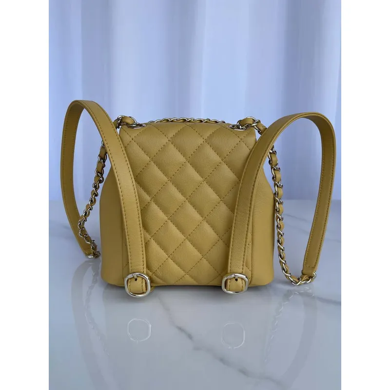 Chanel AS3860 Backpack Shiny Lambskin Gold Yellow