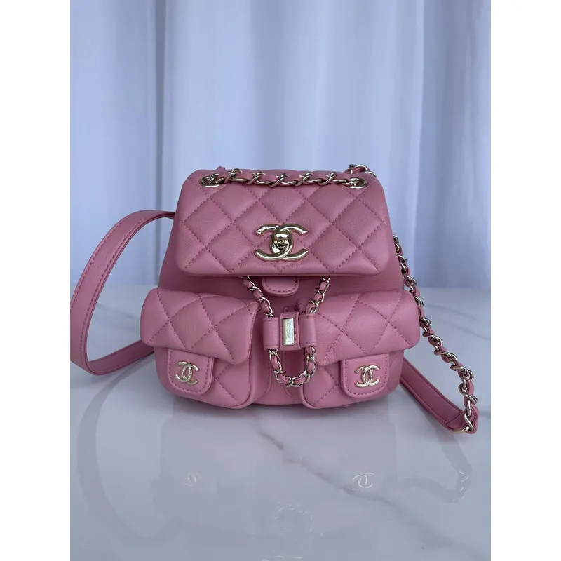 Chanel AS3860 Backpack Shiny Lambskin Gold Pink