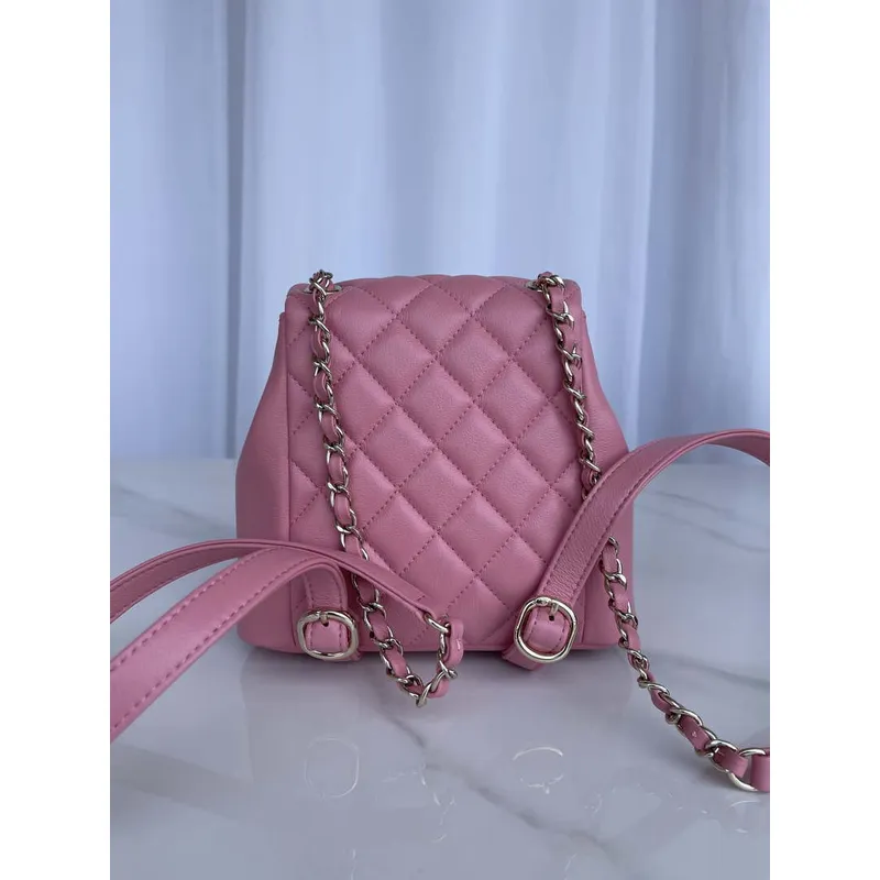 Chanel AS3860 Backpack Shiny Lambskin Gold Pink
