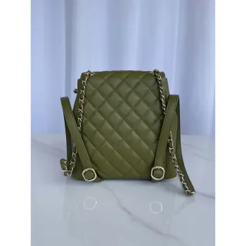 Chanel AS3860 Backpack Shiny Lambskin Gold Dark Green