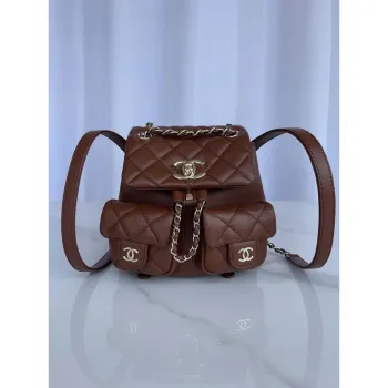 Chanel AS3860 Backpack Shiny Lambskin Gold Brown