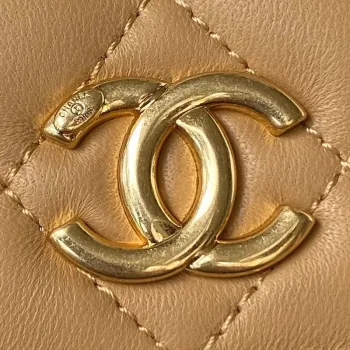 Chanel AP3512 Flap Phone Holder With Chain Lambskin Imitation Pearls Enamel & Gold Aprocot