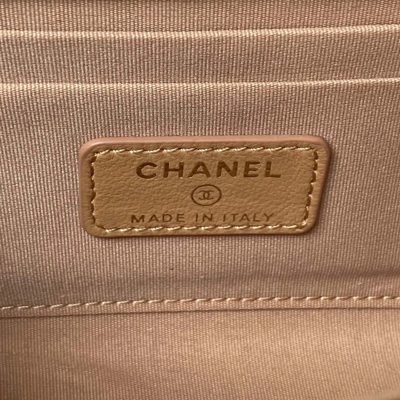 Chanel AP3512 Flap Phone Holder With Chain Lambskin Imitation Pearls Enamel & Gold Aprocot