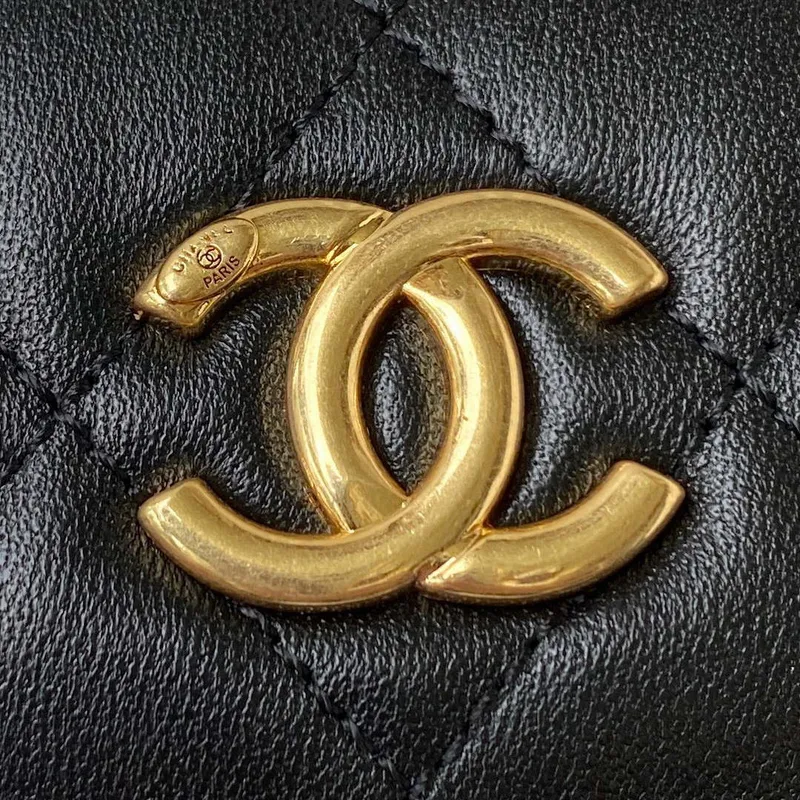 Chanel AP3512 Flap Phone Holder With Chain Lambskin Imitation Pearls Enamel & Gold Black