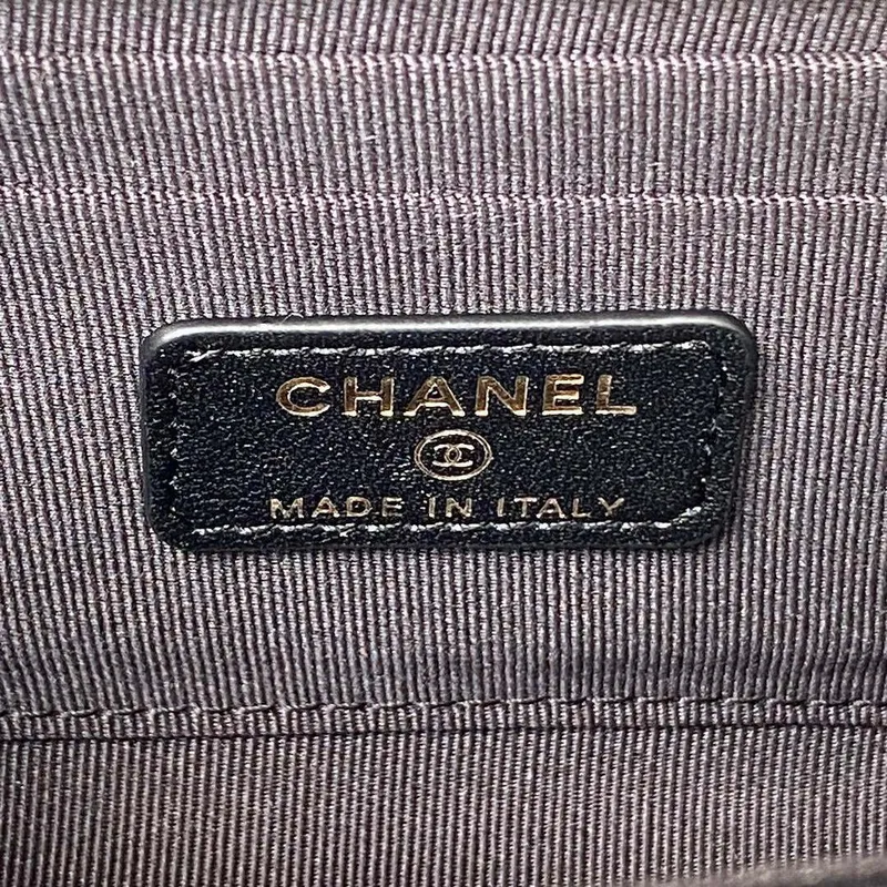 Chanel AP3512 Flap Phone Holder With Chain Lambskin Imitation Pearls Enamel & Gold Black