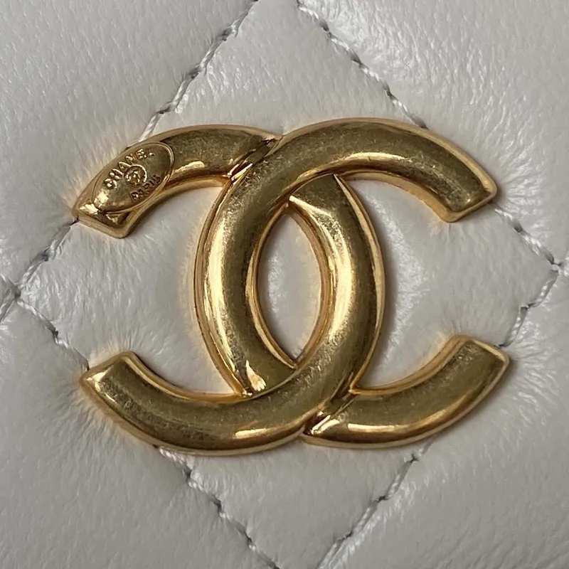 Chanel AP3512 Flap Phone Holder With Chain Lambskin Imitation Pearls Enamel & Gold White