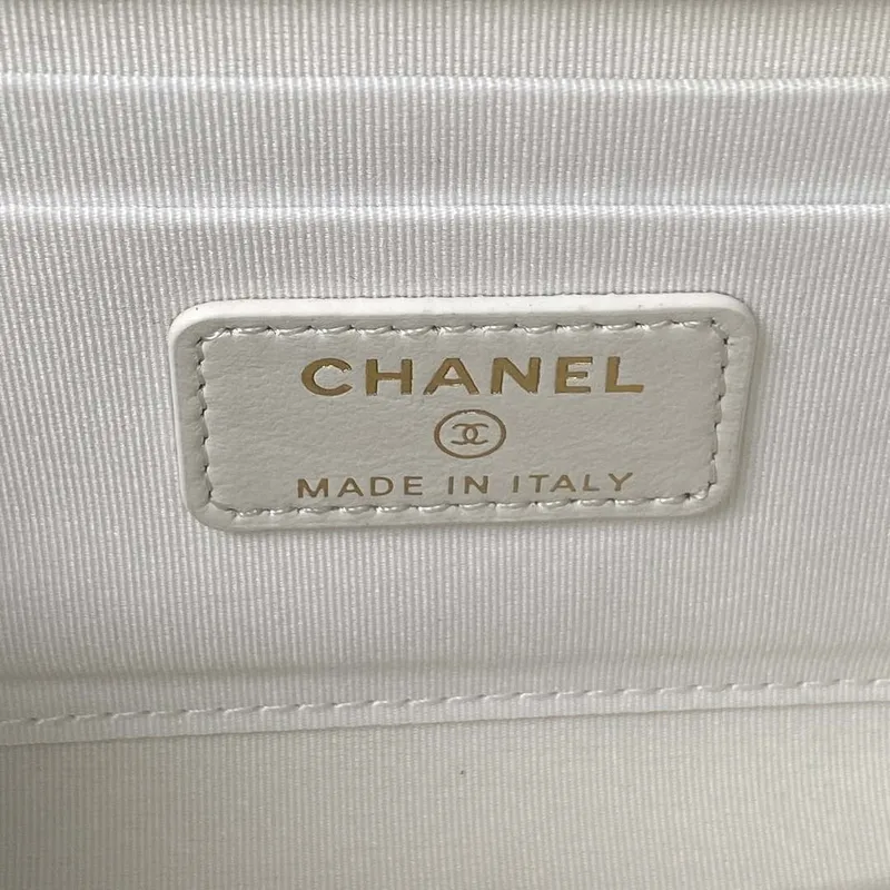 Chanel AP3512 Flap Phone Holder With Chain Lambskin Imitation Pearls Enamel & Gold White