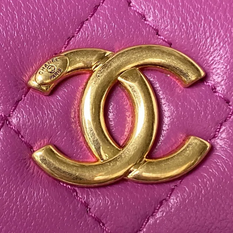 Chanel AP3512 Flap Phone Holder With Chain Lambskin Imitation Pearls Enamel & Gold Purple