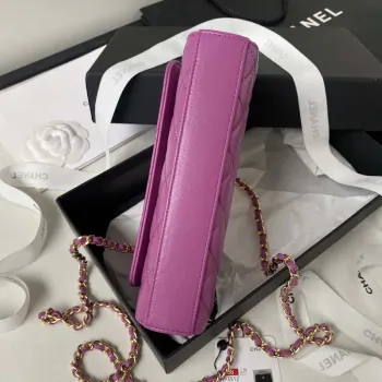 Chanel AP3512 Flap Phone Holder With Chain Lambskin Imitation Pearls Enamel & Gold Purple