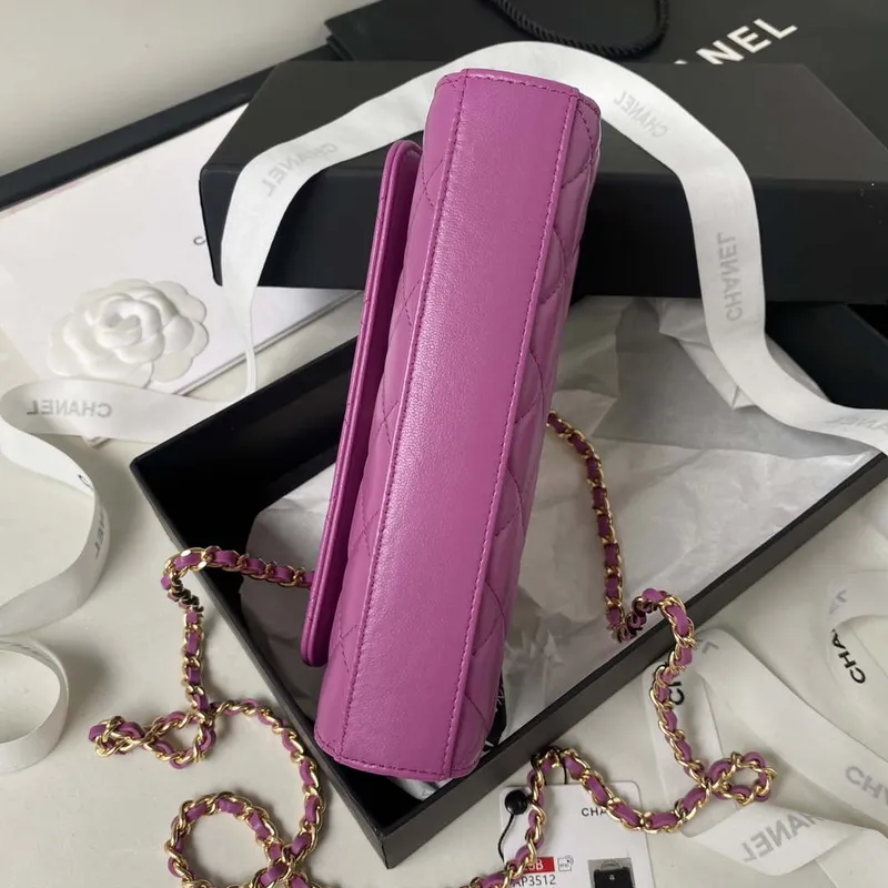 Chanel AP3512 Flap Phone Holder With Chain Lambskin Imitation Pearls Enamel & Gold Purple