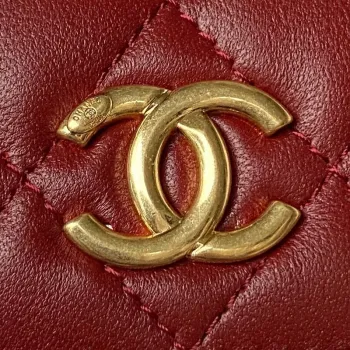 Chanel AP3512 Flap Phone Holder With Chain Lambskin Imitation Pearls Enamel & Gold Wine red