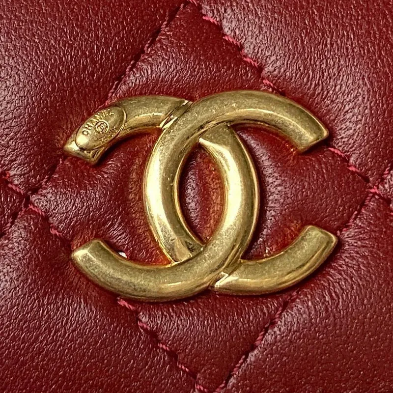 Chanel AP3512 Flap Phone Holder With Chain Lambskin Imitation Pearls Enamel & Gold Wine red