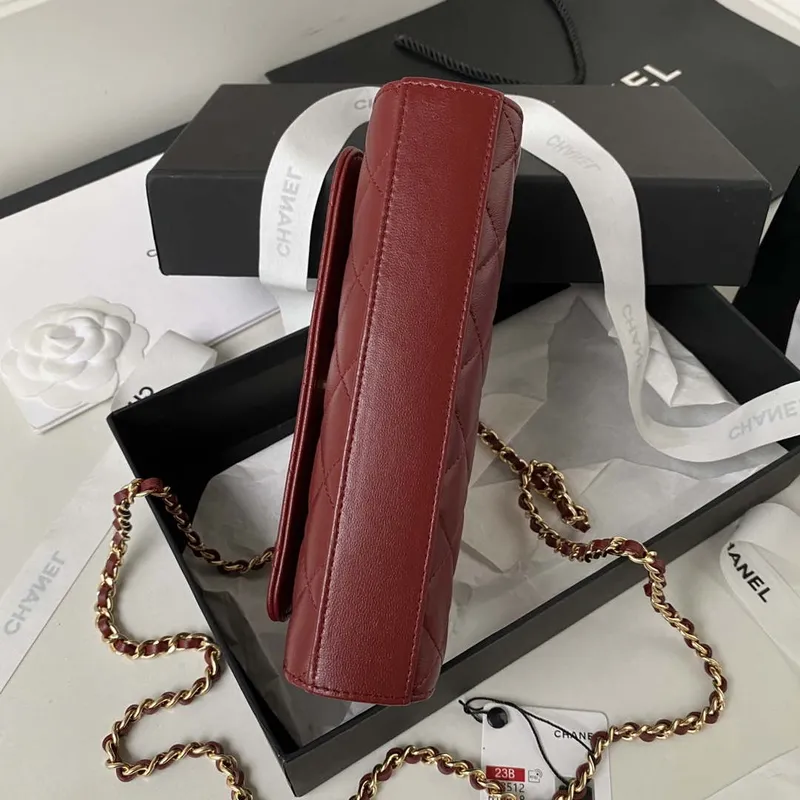 Chanel AP3512 Flap Phone Holder With Chain Lambskin Imitation Pearls Enamel & Gold Wine red