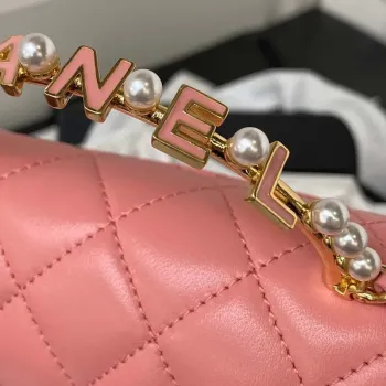 Chanel AP3513 Woc Clutch With Chain lambskin Imitation Pearls Enamel & Gold Pink