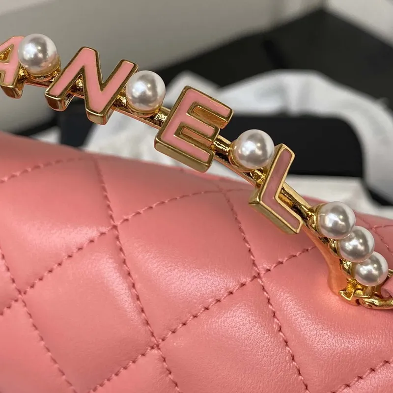 Chanel AP3513 Woc Clutch With Chain lambskin Imitation Pearls Enamel & Gold Pink