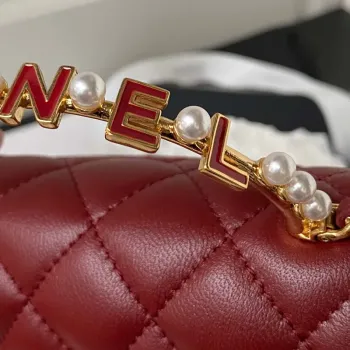 Chanel AP3513 Woc Clutch With Chain lambskin Imitation Pearls Enamel & Gold Wine Red