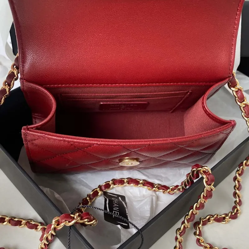 Chanel AP3513 Woc Clutch With Chain lambskin Imitation Pearls Enamel & Gold Wine Red