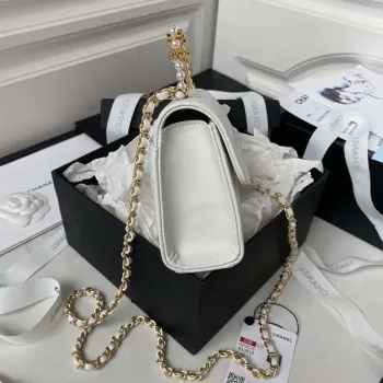 Chanel AP3513 Woc Clutch With Chain lambskin Imitation Pearls Enamel & Gold White