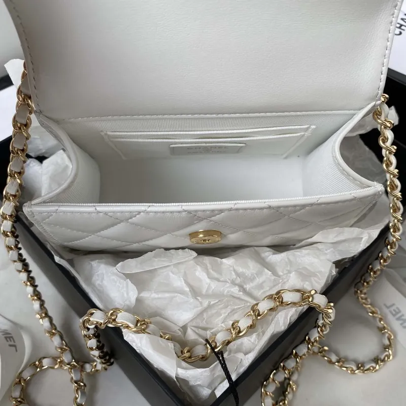 Chanel AP3513 Woc Clutch With Chain lambskin Imitation Pearls Enamel & Gold White