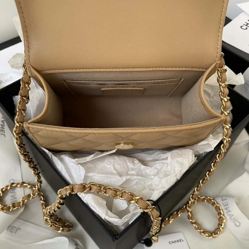 Chanel AP3513 Woc Clutch With Chain lambskin Imitation Pearls Enamel & Gold Apricot