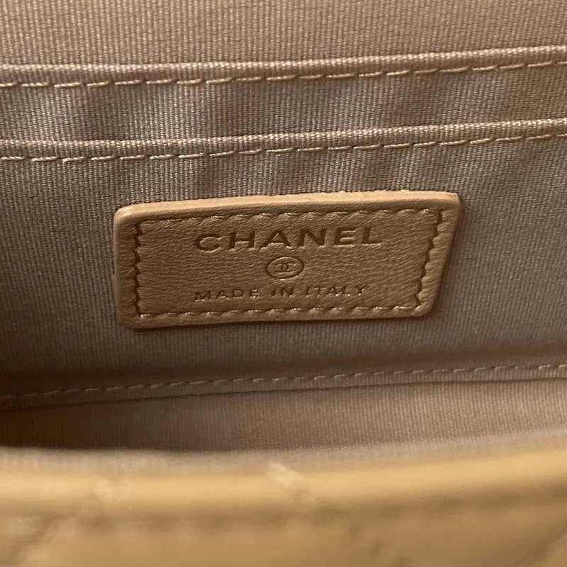 Chanel AP3513 Woc Clutch With Chain lambskin Imitation Pearls Enamel & Gold Apricot