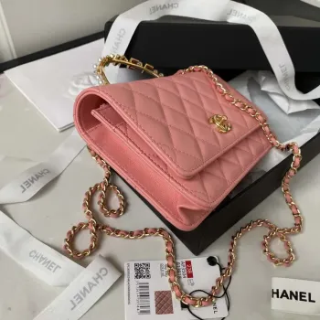 Chanel AP3504 Woc Wallet On Chain lambskin Imitation Pearls Strass & Gold Pink