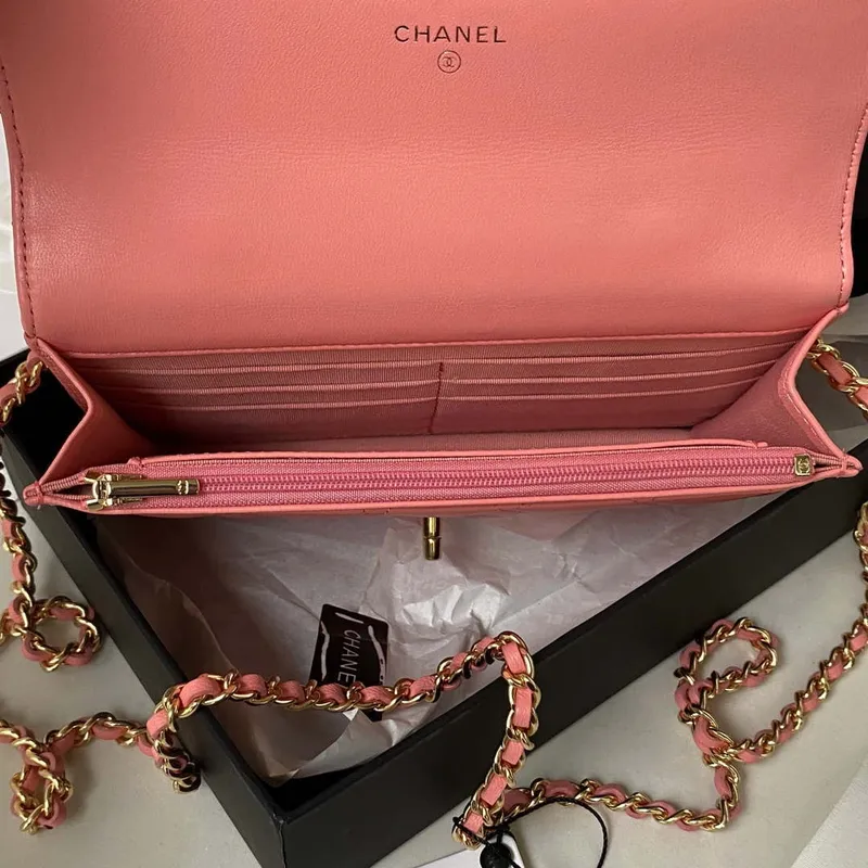 Chanel AP3504 Woc Wallet On Chain lambskin Imitation Pearls Strass & Gold Pink