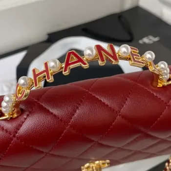 Chanel AP3504 Woc Wallet On Chain lambskin Imitation Pearls Strass & Gold Wine Red