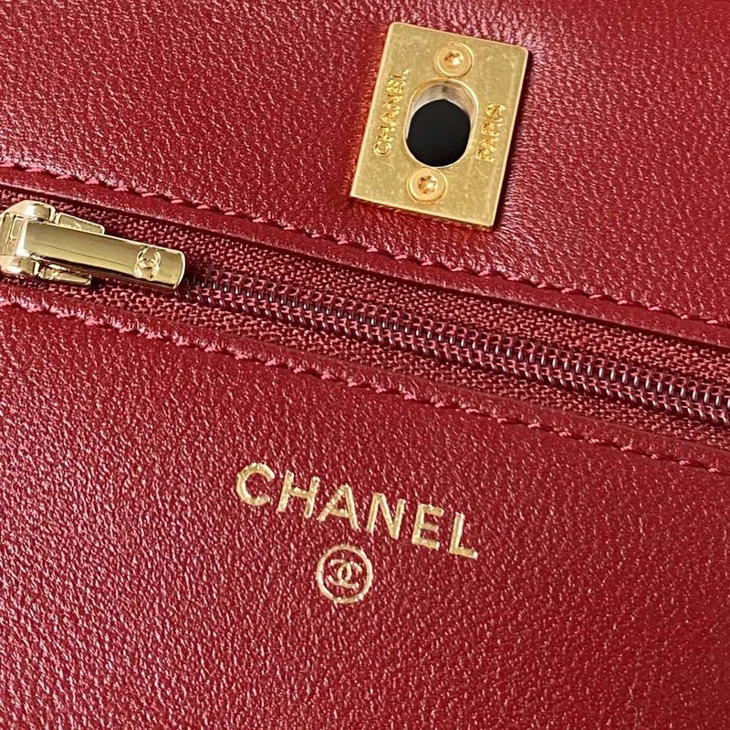 Chanel AP3504 Woc Wallet On Chain lambskin Imitation Pearls Strass & Gold Wine Red