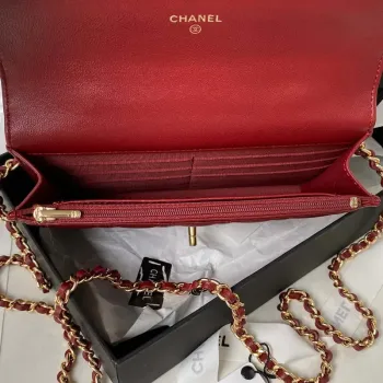 Chanel AP3504 Woc Wallet On Chain lambskin Imitation Pearls Strass & Gold Wine Red