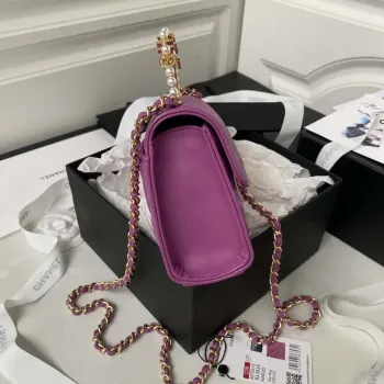 Chanel AP3513 Woc Clutch With Chain lambskin Imitation Pearls Enamel & Gold Purple