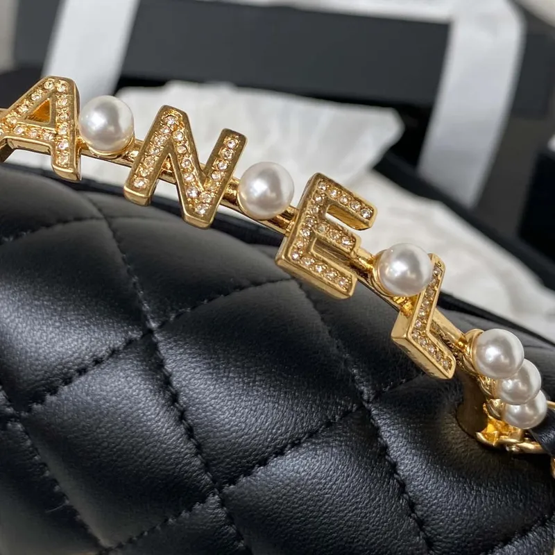 Chanel AP3513 Woc Clutch With Chain lambskin Imitation Pearls Enamel & Gold Black