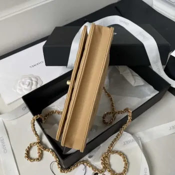 Chanel AP3504 Woc Wallet On Chain lambskin Imitation Pearls Strass & Gold Apricot