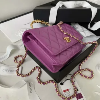Chanel AP3504 Woc Wallet On Chain lambskin Imitation Pearls Strass & Gold Purple