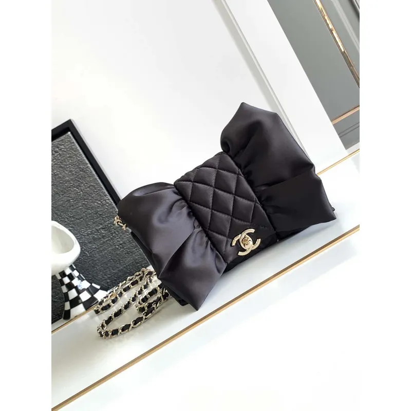 Chanel AS4098 23A Clutch satin bow evening bag Black
