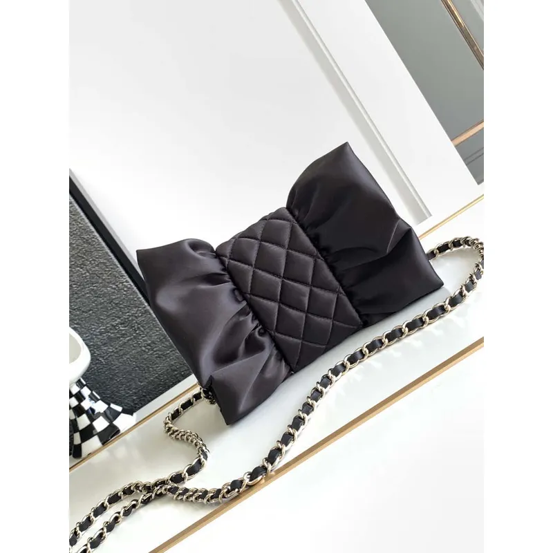 Chanel AS4098 23A Clutch satin bow evening bag Black