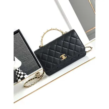 Chanel AP3504 Woc Wallet On Chain lambskin Imitation Pearls Strass & Gold Black
