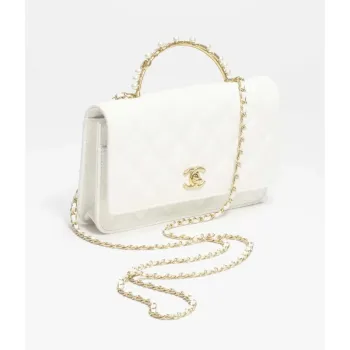 Chanel AP3504 Woc Wallet On Chain lambskin Imitation Pearls Strass & Gold white