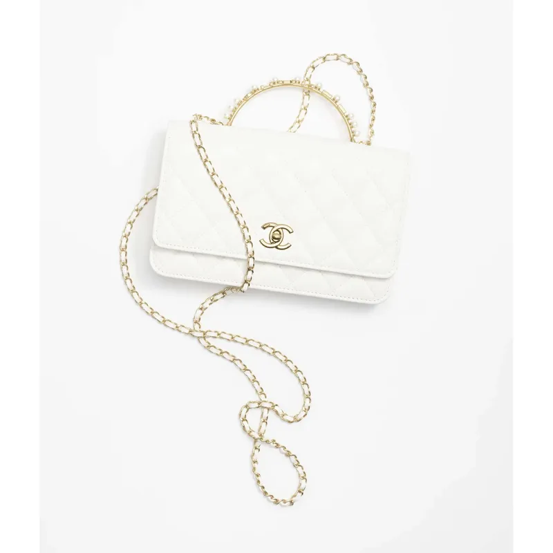 Chanel AP3504 Woc Wallet On Chain lambskin Imitation Pearls Strass & Gold white