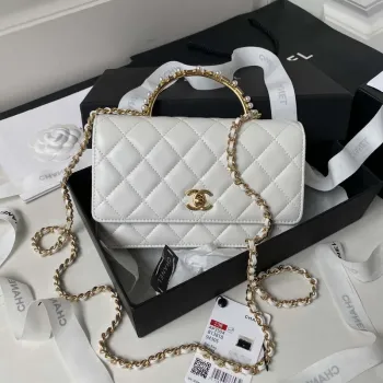 Chanel AP3504 Woc Wallet On Chain lambskin Imitation Pearls Strass & Gold white