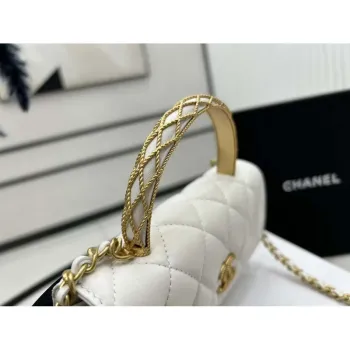 Chanel AP3385 Woc Flap Phone Holder With Chain Lambskin White Gold