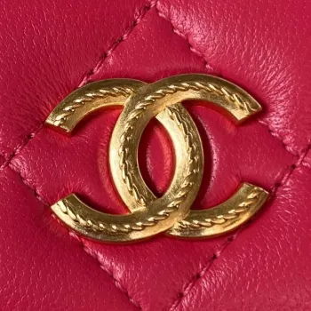 Chanel AP3385 Woc Flap Phone Holder With Chain Lambskin Red Gold