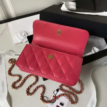 Chanel AP3385 Woc Flap Phone Holder With Chain Lambskin Red Gold