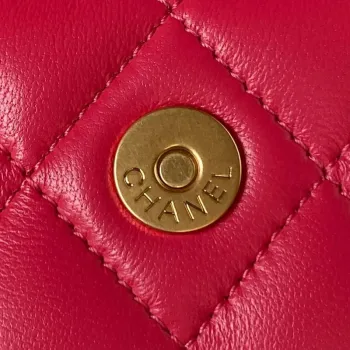 Chanel AP3385 Woc Flap Phone Holder With Chain Lambskin Red Gold