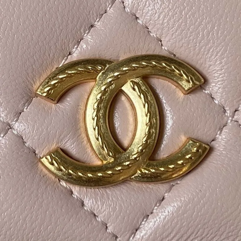 Chanel AP3385 Woc Flap Phone Holder With Chain Lambskin Pink Gold